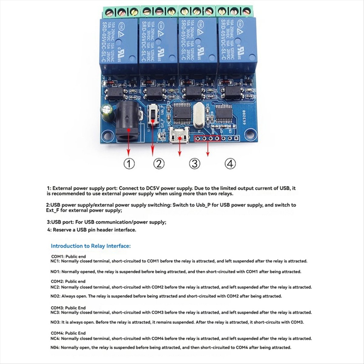 Relay Module 4 Channel - AT42 4 Kanallı USB Röle Modülü