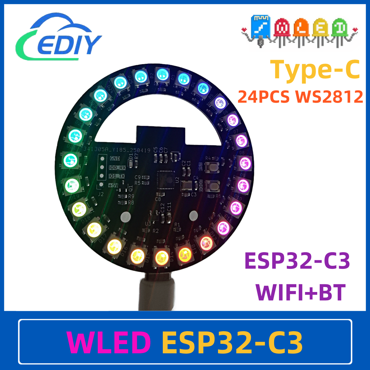 Ws2812B - WLED ESP32-C3 Geliştirme Kartı Dairesel Renkli